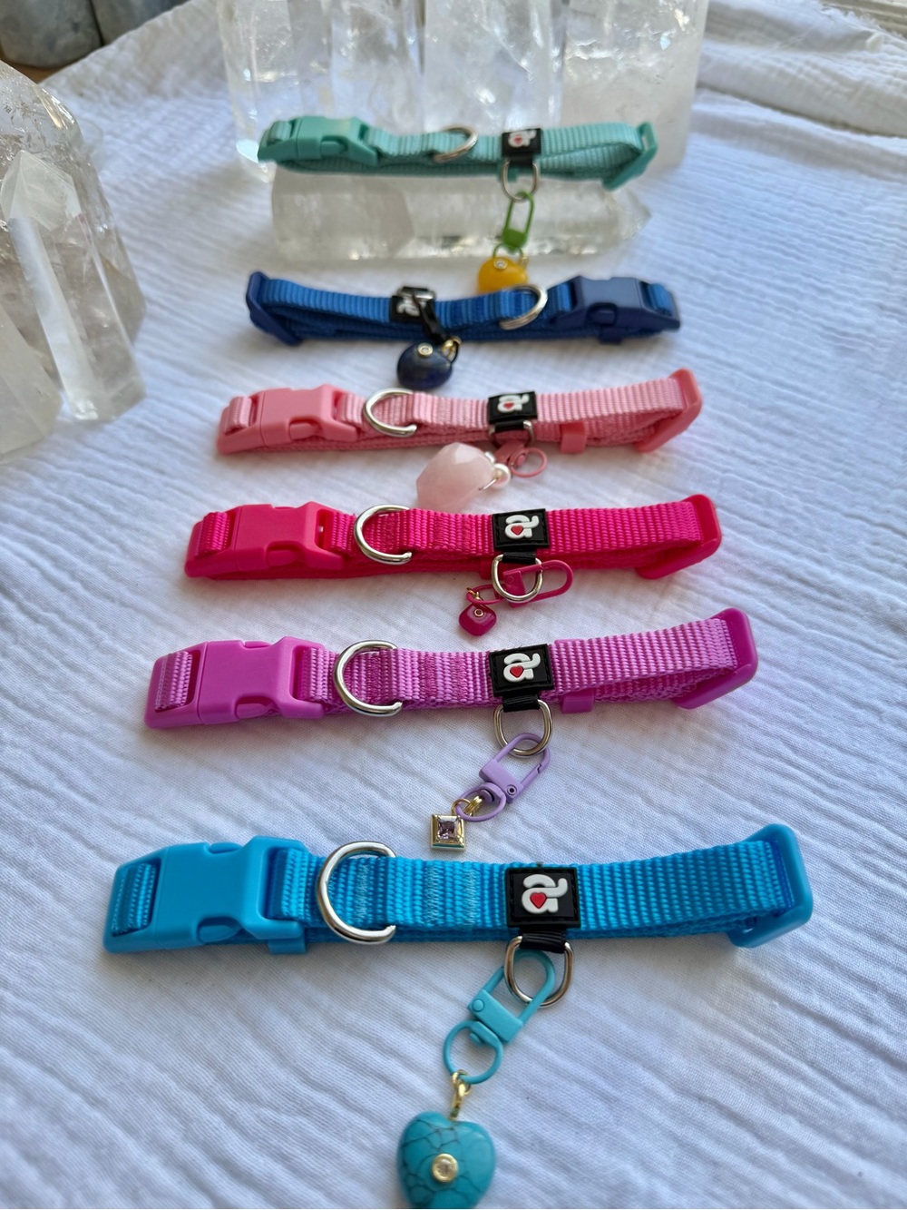 Adjustable Blue Pet Collar with Decorative Gemstone 💎 Heart Shaped Charm.